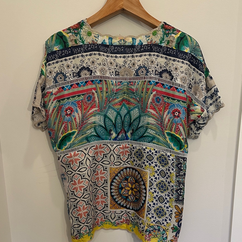 Johnny Was 100% Silk Multicolor Patchwork Short S… - image 5